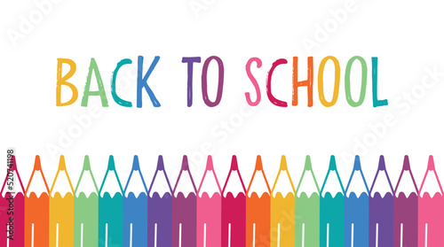 Lettering Back to school. Background with colored pencils and blank paper. Welcome back to school background with colorful pencils on paper. Header for website, magazine, advertisement, sale, shopping