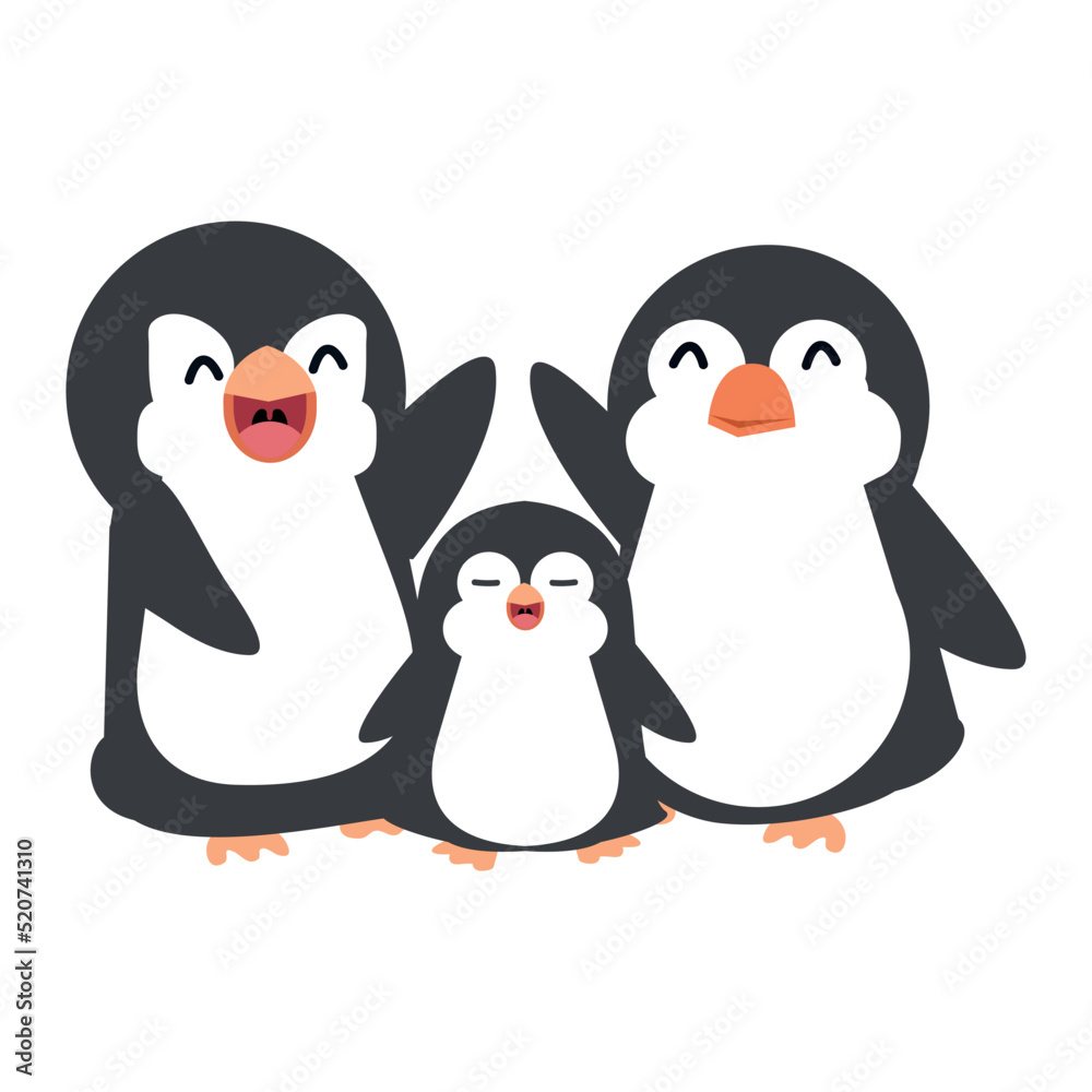 Fototapeta premium Cute penguins Happy family cartoon vector