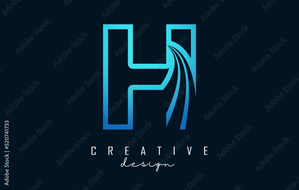 Outline Creative letter H logo with leading lines and road concept design. Letter H with geometric design.