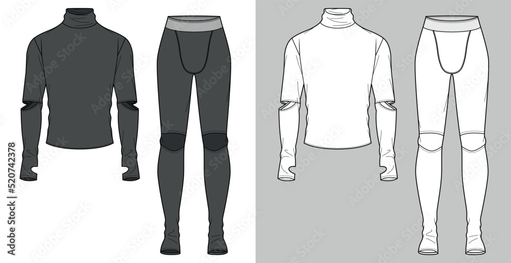 base layer thermal underwear set flat sketch vector illustration mens ...