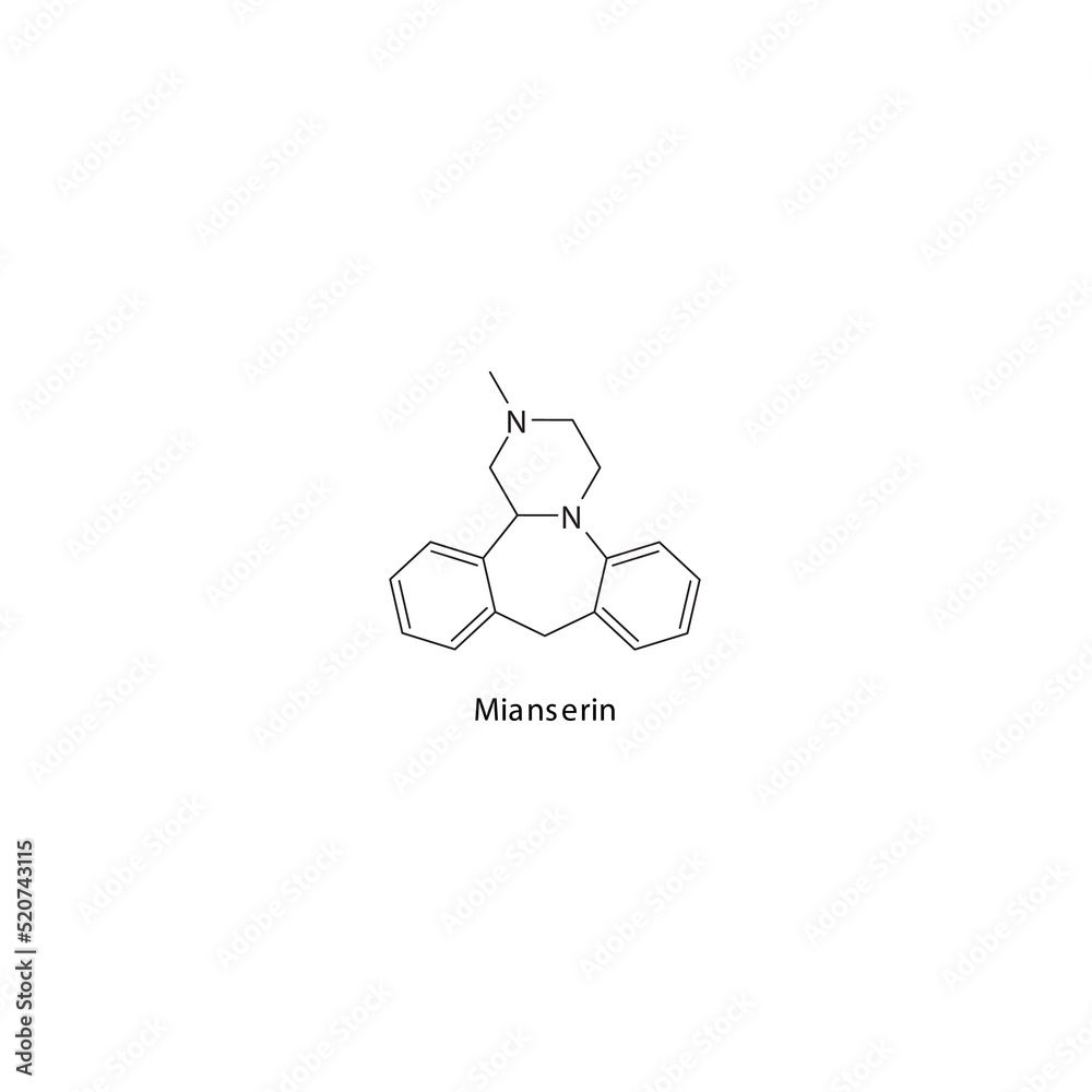 Mianserin molecule flat skeletal structure, TeCA Tetracyclic