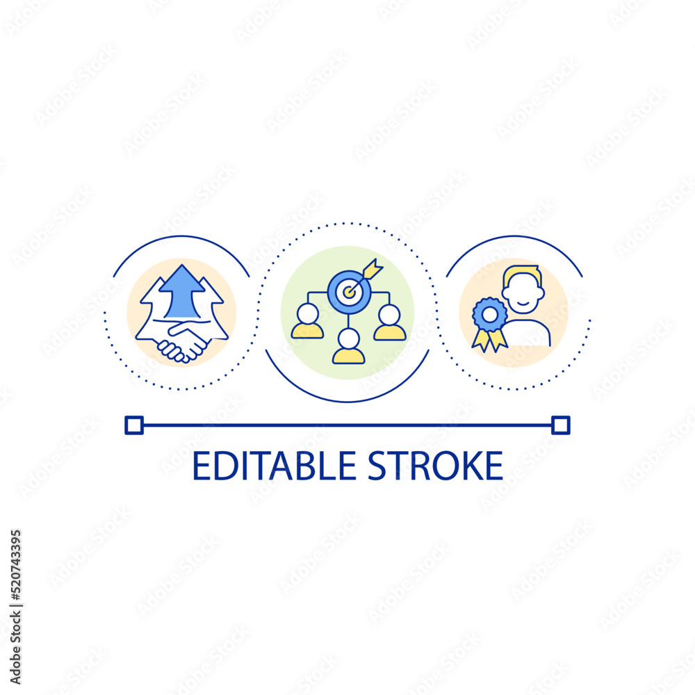 Business development goal loop concept icon. Corporate growth. Motivation for employees abstract idea thin line illustration. Isolated outline drawing. Editable stroke. Arial font used Business development goal loop concept icon. Corporate growth. Motivation for employees abstract idea thin line illustration. Isolated outline drawing. Editable stroke. Arial font used
