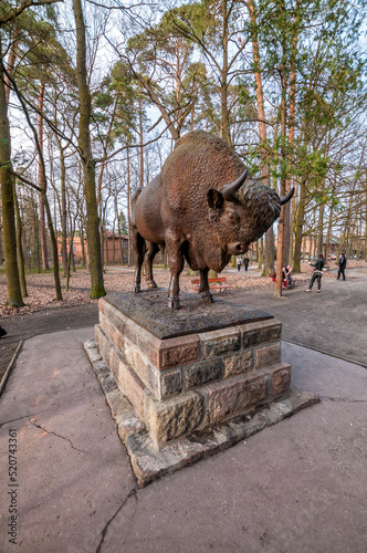 Wisent statue in Spała, Lodz Voivodeship, Poland photo