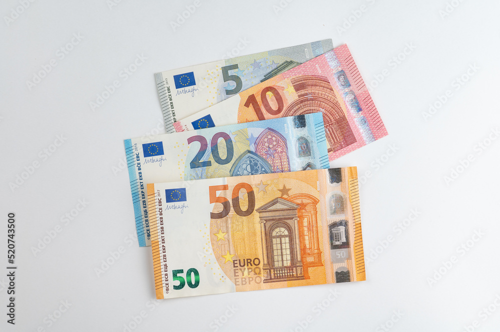 5, 10, 20, 50 euro banknotes. Money on white background 5, 10, 20, 50 euro banknotes. Money on white background