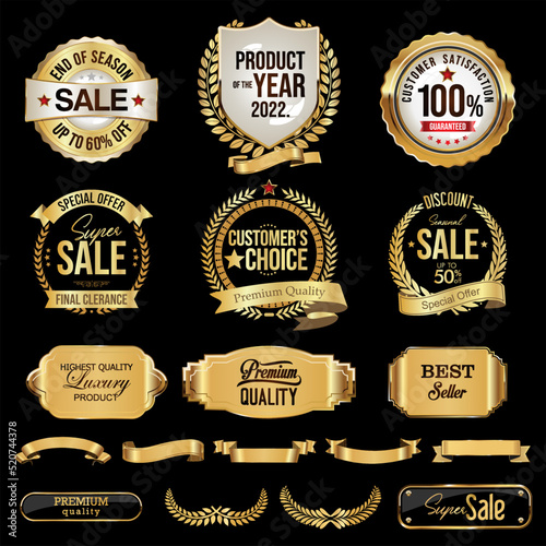 Super collection of golden badges labels and laurels sale and premium products 