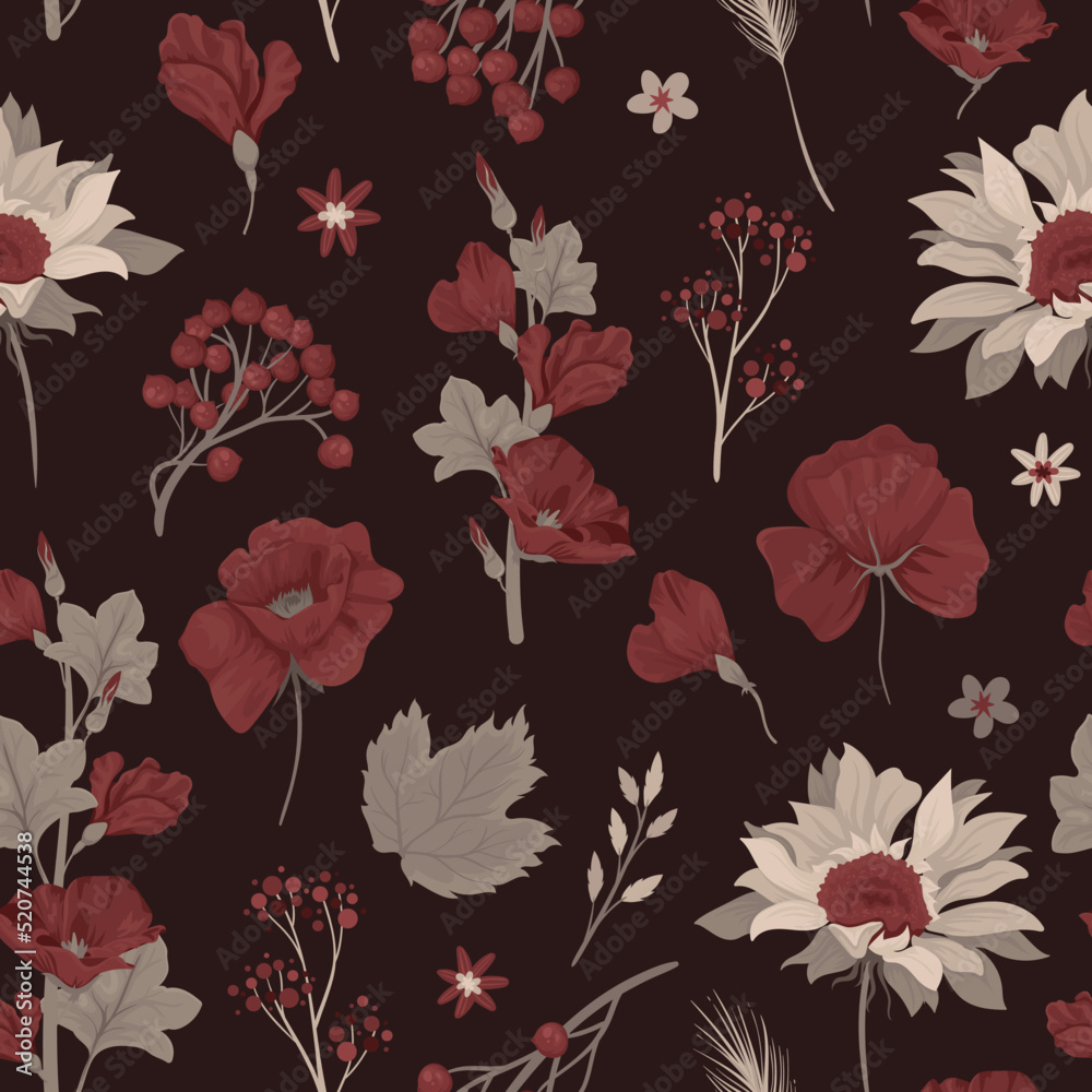 seamless pattern with dark flowers