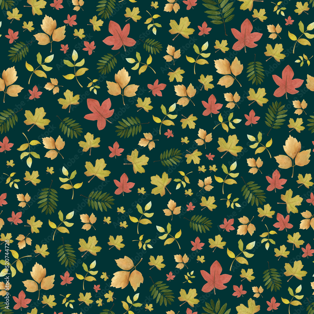 Watercolor seamless pattern with autumn leaves. Hand drawn. A bright, memorable print for textiles, postcards, wallpapers, phone or laptop cases and other printed materials. Watercolor seamless pattern with autumn leaves. Hand drawn. A bright, memorable print for textiles, postcards, wallpapers, phone or laptop cases and other printed materials.