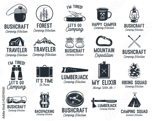 Vector design with various camp theme stickers on white background
