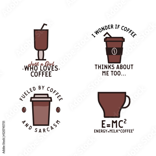 Vector emblems with various coffee cups and inscriptions