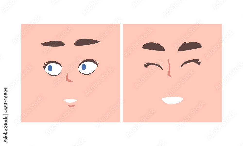 Face Expression and Emotion with Eyebrow and Mouth Grimace in Square Shape Vector Set Face Expression and Emotion with Eyebrow and Mouth Grimace in Square Shape Vector Set