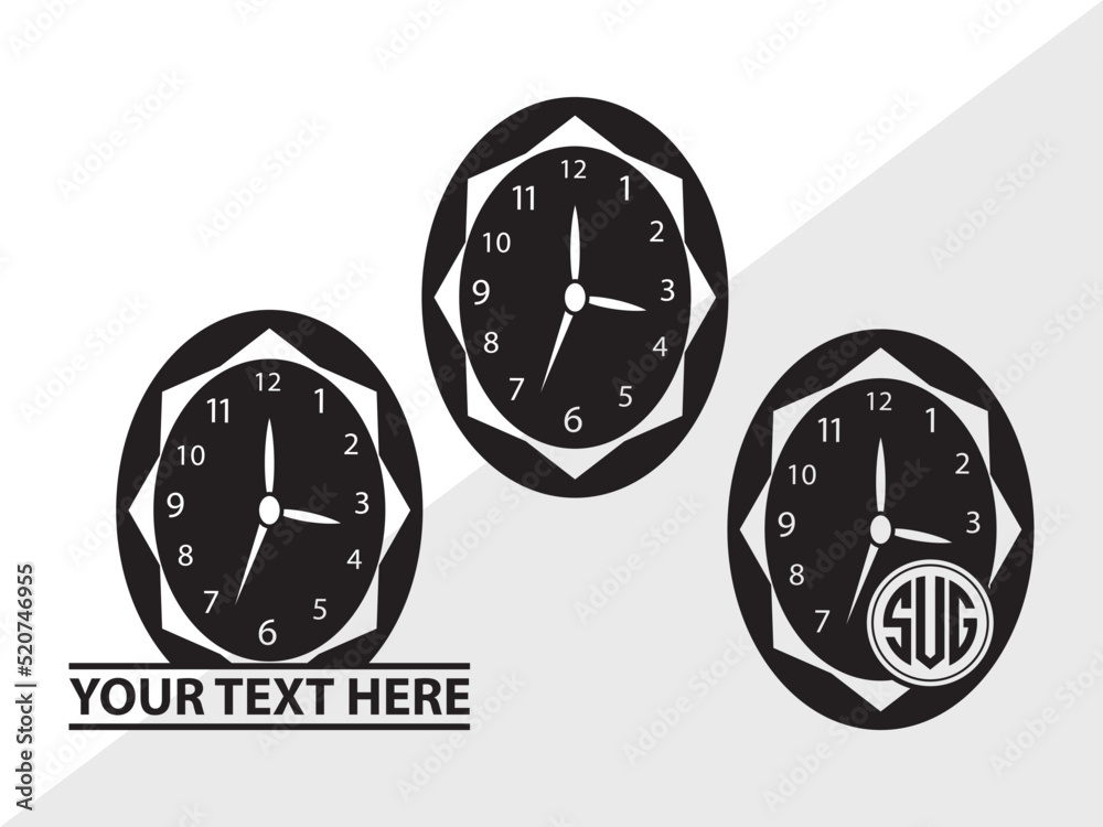 Clock Monogram SVG Cut File, Clock Face Svg, Watch Face Svg, Watch Svg ...