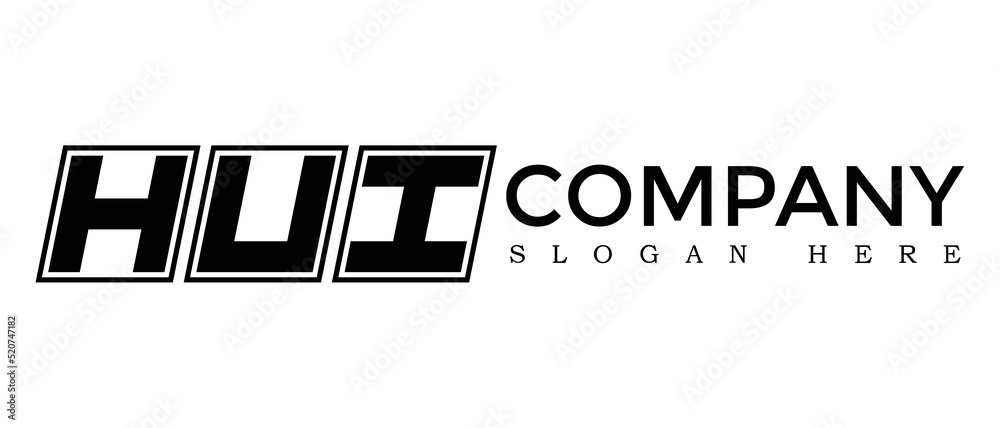 HUI three Letter Rounded rectangle boxes shape element symbol digital initial technology Media business logo design, Vector Template
