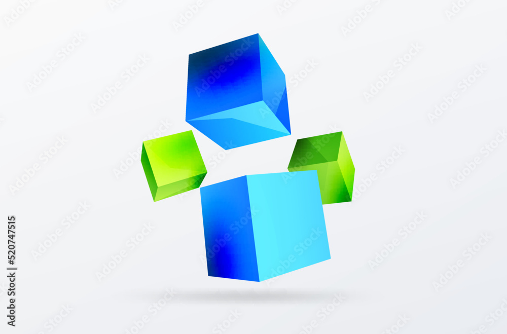 3d vector abstract background. Flying cubes composition. Trendy techno business template for wallpaper, banner, background or landing