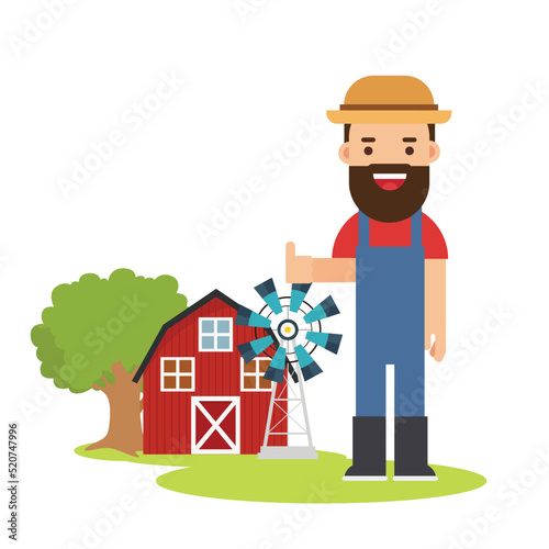 Farmer man with spade in hat farm © naughtynut