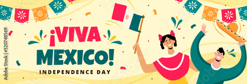 Obraz na plátně mexico independence day horizontal banner vector flat design