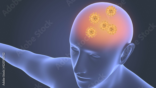 Human head with corona virus 