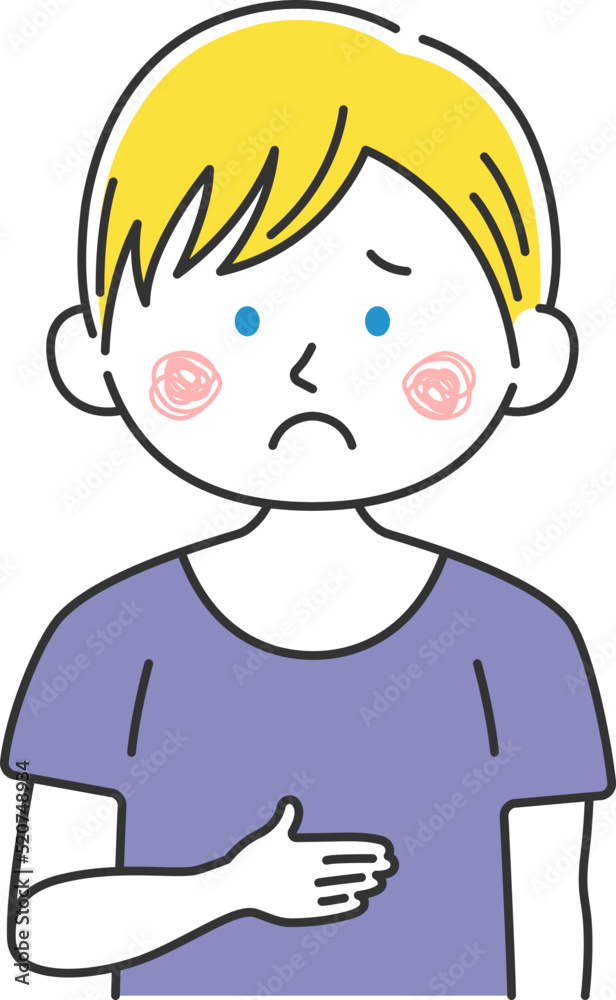 腹痛で、お腹を押さえる、白人男性のイラスト 腹痛で、お腹を押さえる、白人男性のイラスト