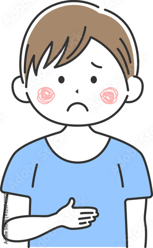 腹痛で、お腹を押さえる男性のイラスト