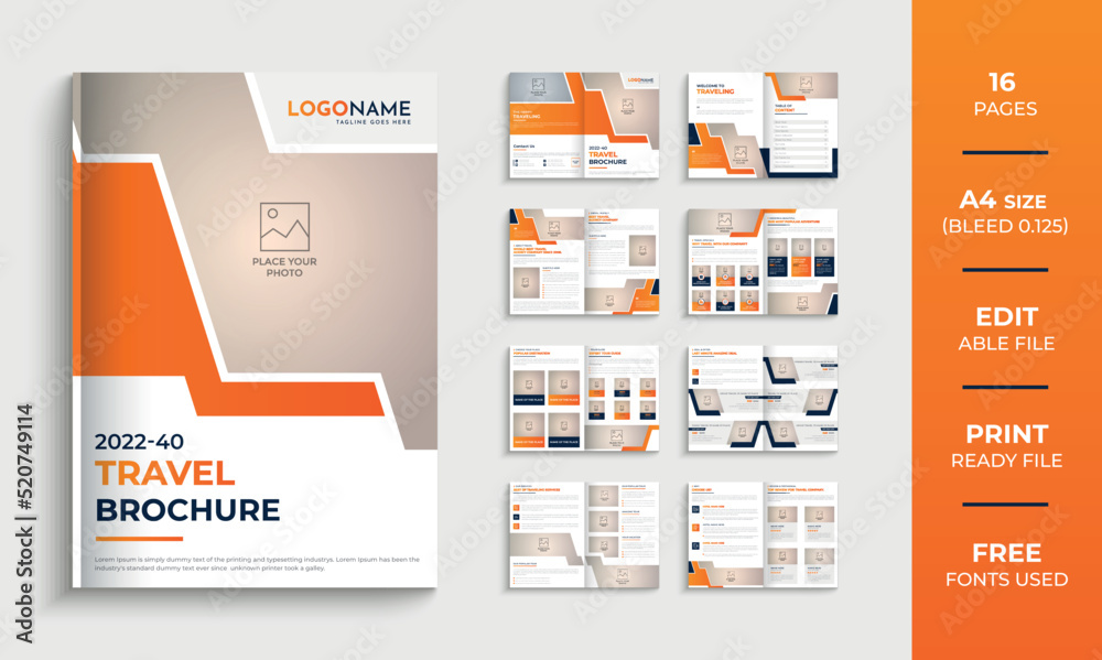 Travel agency creative brochure template design,16 pages company ...