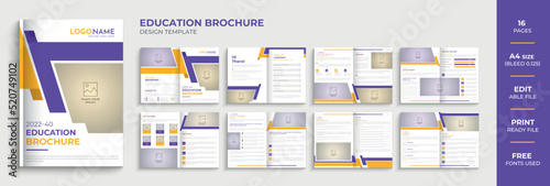 16 Pages kids school education brochure template design. Back to school, admission brochure layout