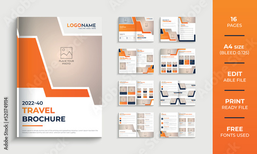 Travel agency creative brochure template design,16 pages company profile brochure.
