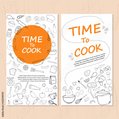 Set of food banner with food and utensils line icons