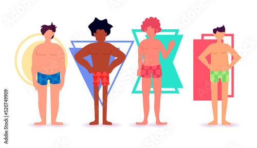 mix race men of different height figure type and size standing together love your body concept