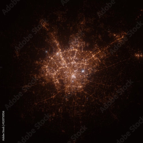 San Antonio (Texas, USA) street lights map. Satellite view on modern city at night. Imitation of aerial view on roads network. 3d render