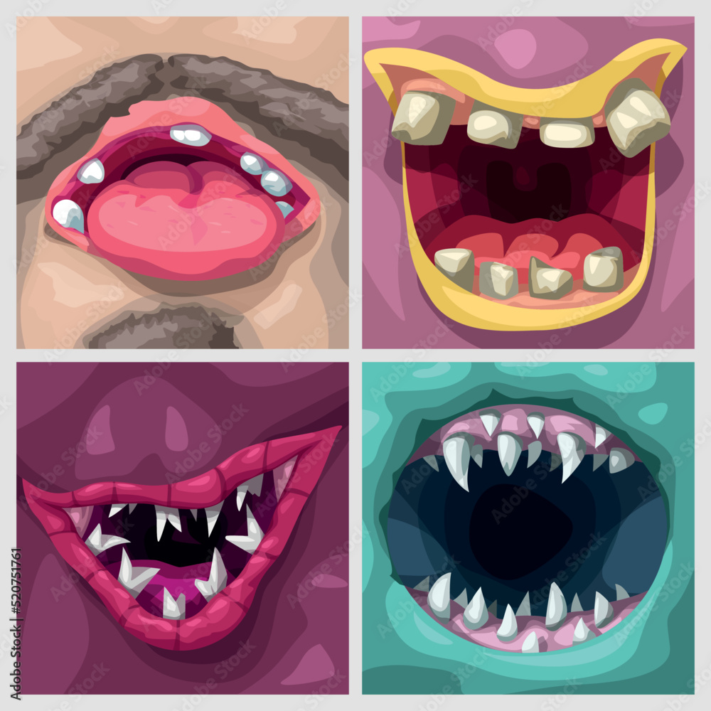Cartoon Coloful Monster Open Mouths In Set Stock Vector Adobe Stock
