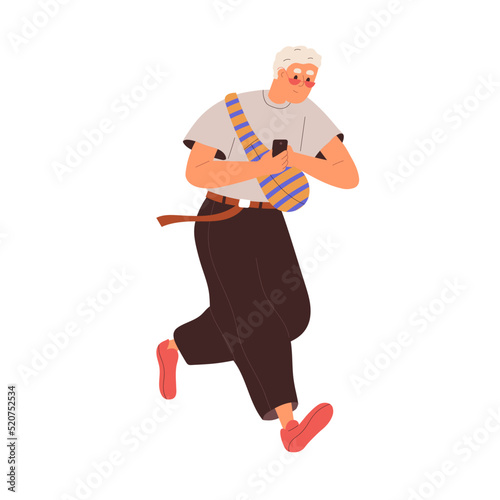 Man running, rushing on urgent business. Busy person is late, hurrying. Hecti...