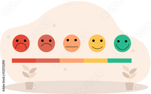 Customer feedback giving rating based on experience or quality from product and service, survey, opinion and review to evaluate result, man trying to push customer feedback bar to be excellent smile