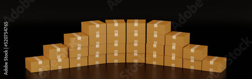 Stack of cardboard box carton or parcel. concept of delivering goods  Template Horizontal Banner header for Website  3D rendering.