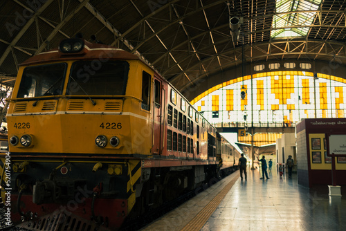 Mood and tone cinema at Hua Lamphong Railway Station Bangkok's main train station Plan a happy holiday vacation. Bangkok.Thailand-25.07.2022