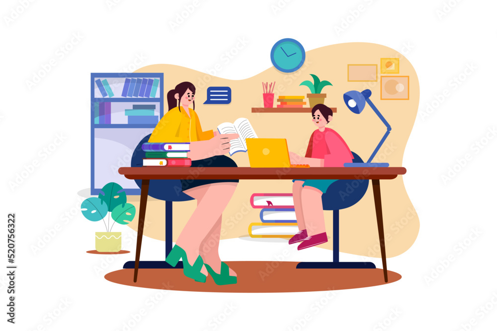 Fototapeta premium Tutor Illustration concept. A flat illustration isolated on white background