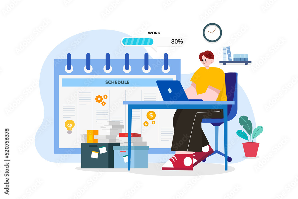 Business Employees Maintain A Schedule Illustration concept. A flat illustration isolated on white background