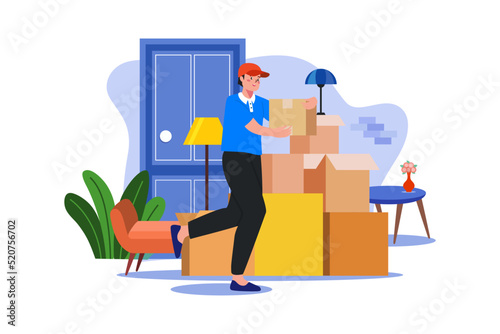 Delivery Man Shifting Boxes Illustration concept © freeslab