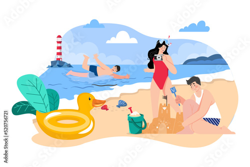 Friends Playing At The Beach Illustration concept