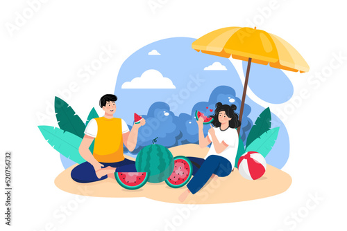 People Eating Melon Illustration concept