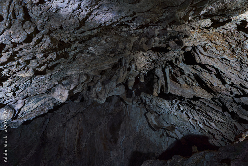 Interior of a cave with speleothemes