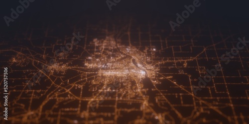 Fotografía Street lights map of St Cloud (Minnesota, USA) with tilt-shift effect, view from south