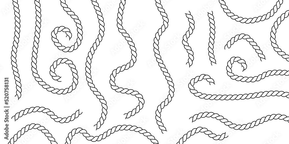 Rope line and outline set in vector format Ropes decorative border