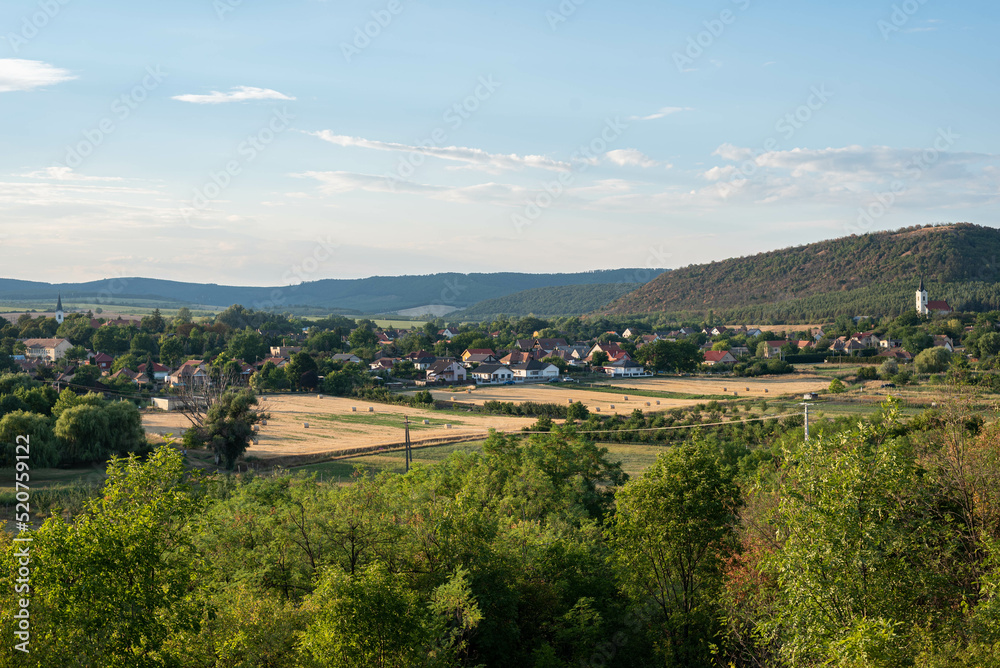 Village landscape from Europe with grain fields