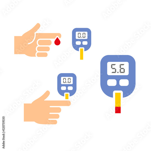 Diabetes Blood Sugar Level Test Icons Set. Vector