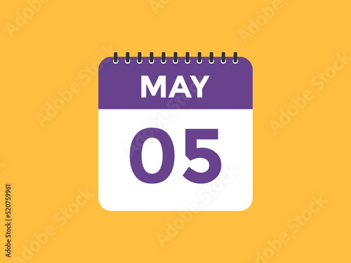 may 5 calendar reminder. 5th may daily calendar icon template. Vector illustration 