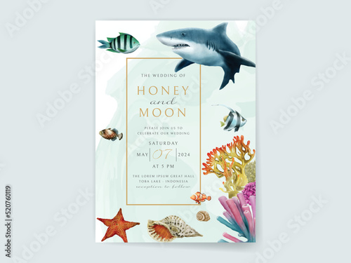 Wedding invitation card template sea life theme photo