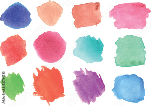 Hand drawn watercolor brush different colors vector set, isolated on white background, watercolor textured backdrop, watercolor drop