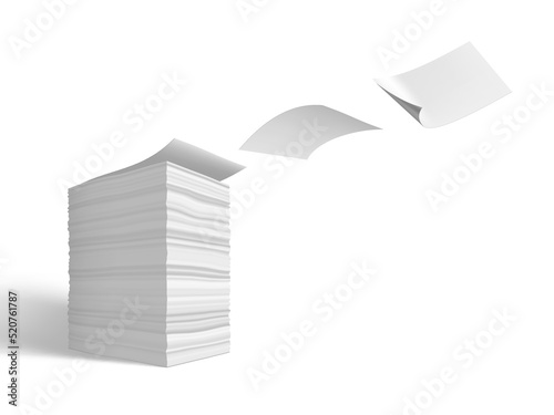 3D Stack Of Papers With Shadow On White Background
