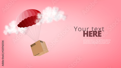 Red Parachute With Carton Delivery Packaging Box