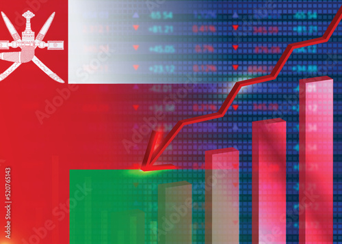 Economic crisis in Oman.Financial crisis concept.Oman flag with stock chart