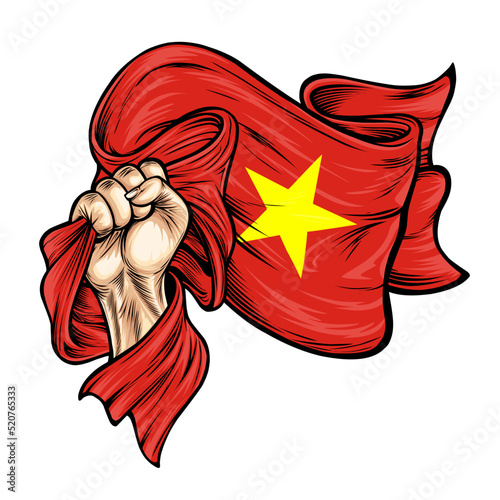 Vector illustration on the theme Vietnam independence day. Hands with national flags of Vietnam. Freedom Vietnam 